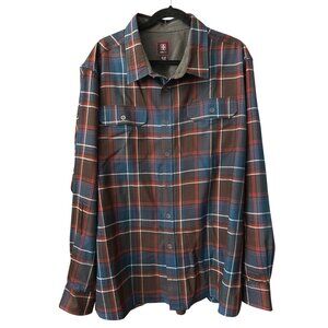 Swiss Tech Plaid Button Down Shirt Brown & Blue Marine Ocean Style Size 3X